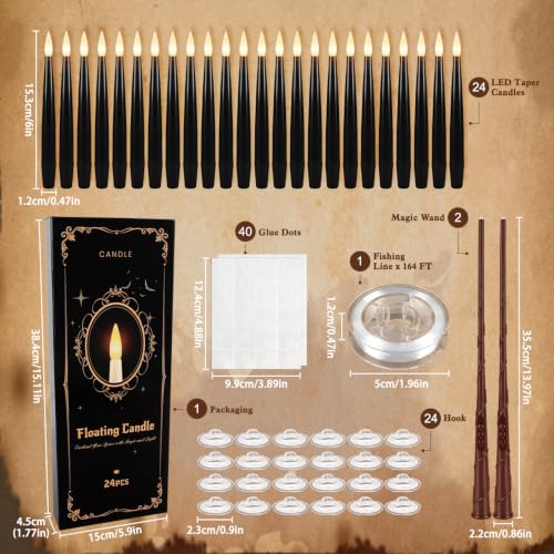 Image of 24 Floating Flameless Candles with Wands, Halloween Hanging Decor