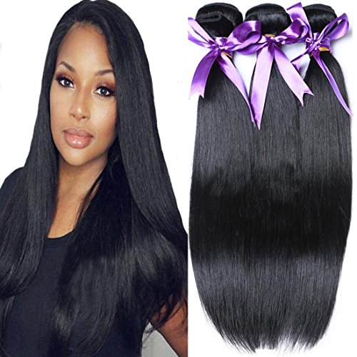 Cranberry Hair Brazilian Virgin Human Hair Straight 3 Bundles Unprocessed Virgin Brazilian Hair Straight Human Hair Weave Weft Natural Black (18" 20" 22")