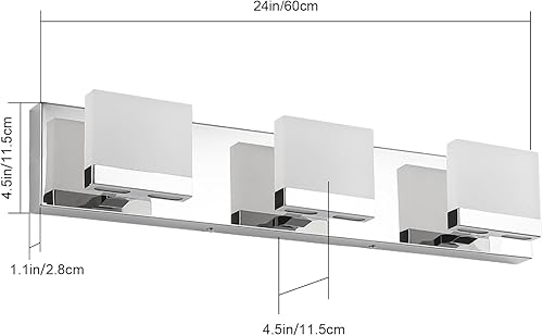 Miniatura 6 de SineRise Lámparas LED modernas para tocador de baño (3 luces, 24 pulgadas, 6000 K), accesorios de iluminación de pared de baño de acrílico moderno
