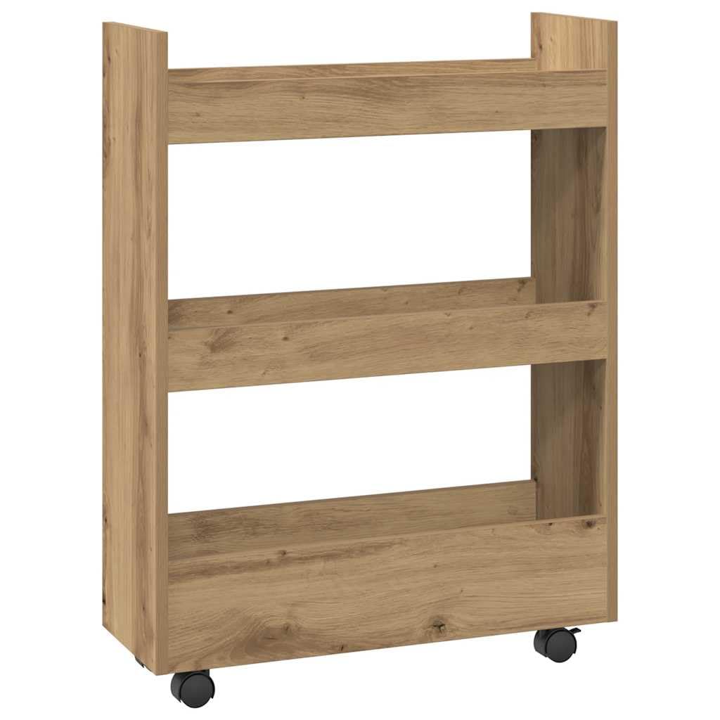 Carro de almacenamiento estrecho de roble Artisan, 3 niveles, 60 x 22 x 80 cm, carrito auxiliar con ruedas y espacio de almacenamiento para cocina, comedor, bar, carro de nicho, móvil y