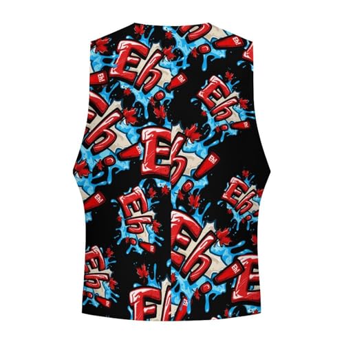 Canada Eh Red Maple Leaf Men's Suit Vest Waistcoat Vests Formal Dress with 2 Pockets for Business Casual Tuxedo4