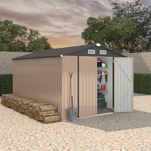 Outdoor Metal Sheds 8x12, Outdoor Storage Shed MetalGarden Tool Shed for Backyard, Metal Utility Sheds Buildings with Air Vent