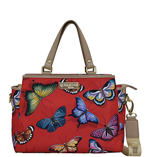 Anuschka Multicompartment Satchel-Wanderlust Collection-Nylon Fabric with Leather Trim and Artwork Print