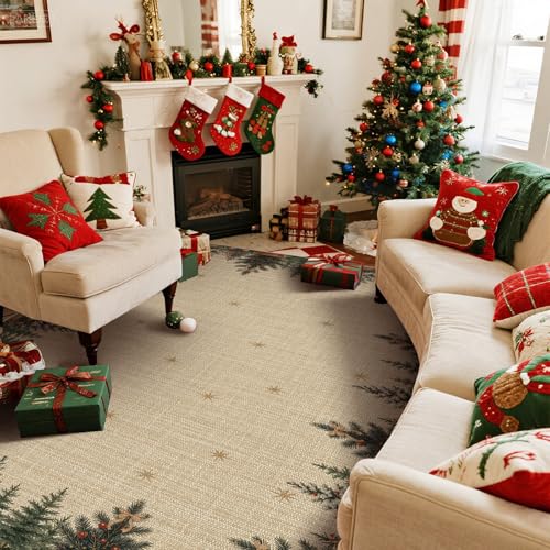 Tapete navideño Breling 5x10 pies rojo con diseño Pine Berry miniatura 5