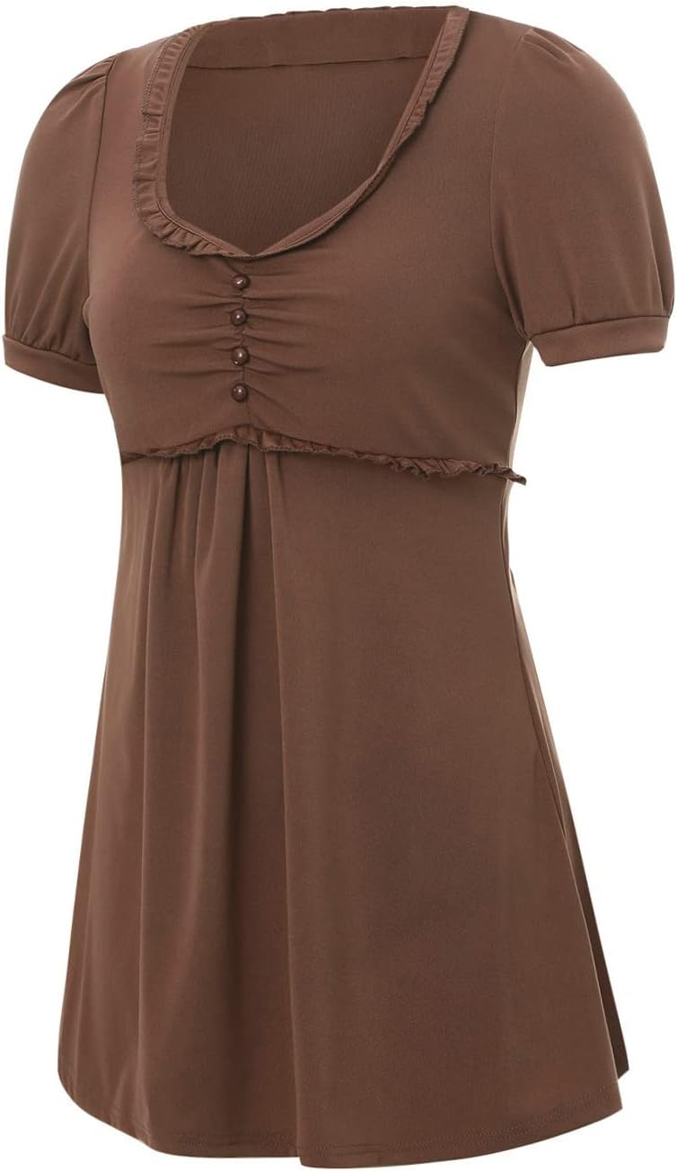 Women Square Neck Crop T-Shirt Short Sleeve Lace Trim Top Vintage Fairy Grunge Y2K Tee Aesthetic Streetwear - Image 3