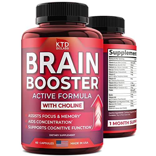 KTD BIOLABS Nootropic Brain Support Supplement - Made in USA - Bacopa Monnieri & DMAE Supplement - Natural Brain Booster Supplement for Focus, Memory, Clarity & Energy Enhancement - 60 Capsules