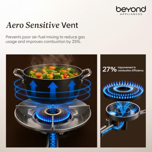 Image of Beyond Appliances Quantum 4 Burner | Gas Saver Stove| 10 Year Warranty I Auto Ignition | 77% Energy Efficient| Full Brass burners | Toughened Glass | LPG & PNG CompatibleI ISI Certified
