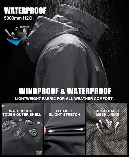 Image of Little Donkey Andy Mens Waterproof Rain Jacket Lightweight Windbreaker Hooded Jacket Packable Raincoat for Outdoor Hiking