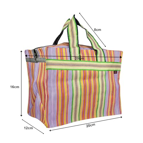 Image of (#B2B25NYXLZip) Reusable EXTRA LARGE Recycled Multicolour Cloth Tote Cum Handbag Jhola Under bed storage bag for clothes 20 x 14 x 12 inch with Zip closure