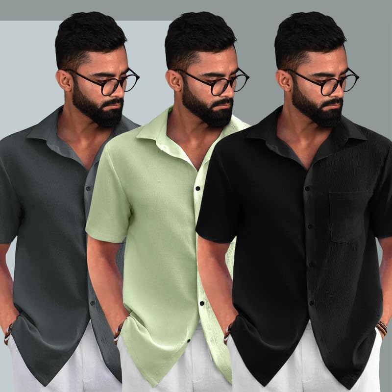 Image of Tee Projekt Solid Shirt for Men's ||Pop corn Shirt|| Solid Shirt for Men's|| Casual Shirt for Men||Half Sleeve Spread Collar Shirt for Men|| Pack of-3