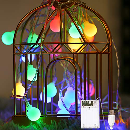 Fulighture - Ghirlanda di lampadine a LED a sfera, 5 m, 40 LED a sfera, con funzionamento a batteria e alimentazione con porta USB, impermeabile IP65, per giardino, matrimonio, balcone, multicolore