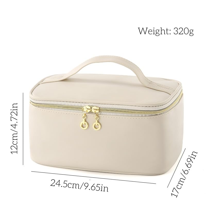 LoveFirst Travel Makeup Bag Portable Cosmetic Bags with Brush Compartment with Handle Large Capacity Pu Material Waterproof Cosmetic Organiser Toiletry Bag for Women Travel Essentials(Colour: Beige) - Image 3