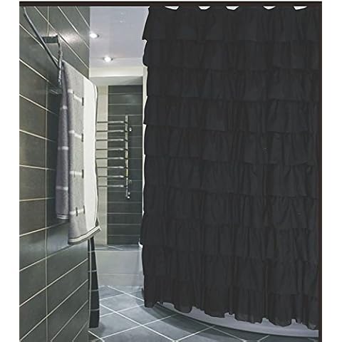 spring Home Ruffled Black Fabric Shower Curtain Size 72 x 72 inch Cover