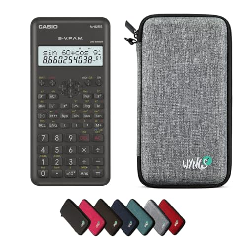 Casio fx-82MS 2nd Edition con Funda Protectora WYNGS Gris Claro - Calculadora Científica - Paquete Básico