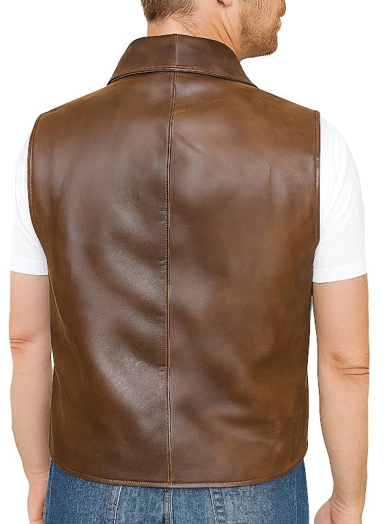 Image of Motorcycle Leather Vest For Men - Tactical Combat Military Style Sleeveless Biker Club Riding Outdoor Waistcoats