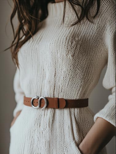 Leather Belts for Women, Key Pattern Buckle Belt Embossed Floral Design for Jeans and Dresses, Fashion Gift for Birthday Christmas Mother's Day