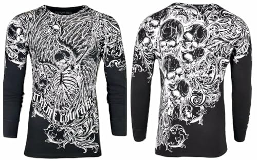 Xtreme Couture by Affliction Mens Thermal T-Shirt Accuser Skull Biker MMA Gym$582