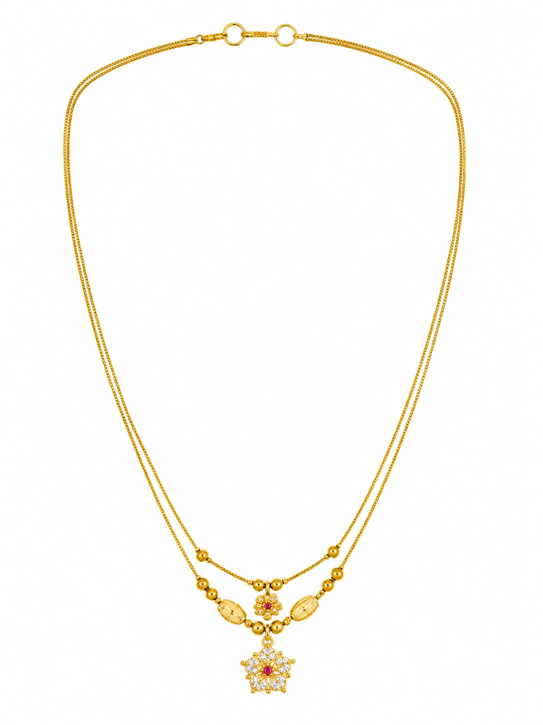 Gold-Toned Double Layer Chain Necklace with Floral Pendant-image-35