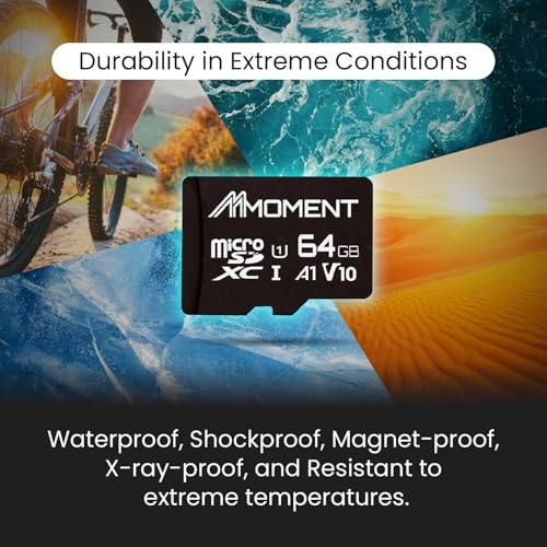 Image of MMOMENT 64GB Micro SDHC Card, A1, UHS-I, U1, V10, Class 10 Compatible, Read Up to 95 MB /s,Write up to 20MB /s, SD Adapter Included