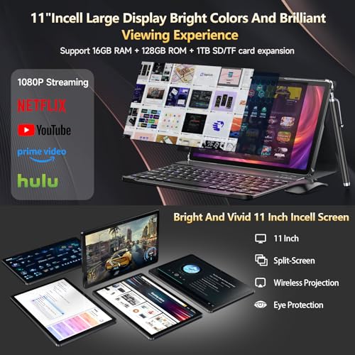 Image of Tablet 11 inch 2025 Android 15 Tablet with Keyboard,128GB ROM 16GB RAM 1TB Expand,Octa-Core Tablets with 5G /2.4G WiFi Model 8000mAh Battery,Incell Big Screen,13MP+8MP Camera,Bluetooth 5.0,GPS
