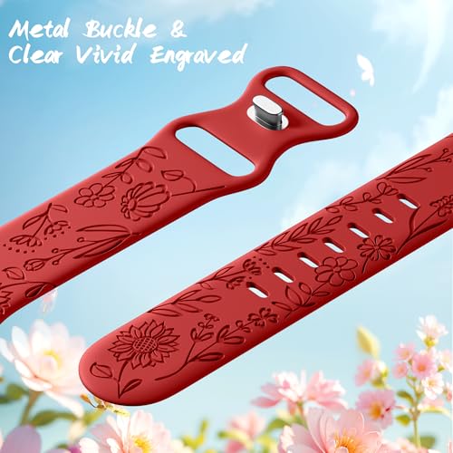 Image of SNBLK 6 Pack Floral Engraved Bands Compatible with Apple Watch Bands 40mm 41mm 42mm 38mm 44mm 45mm 46mm 49mm Women Men, Silicone Flower Pattern Strap for iWatch Series 11 10 Se Ultra 9 8 7 6 5 4 3 2 1