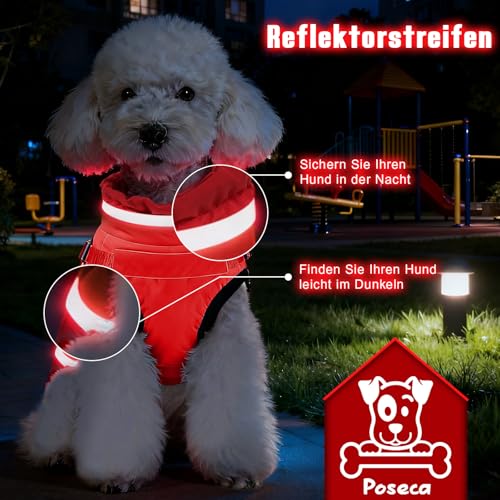 Poseca Hundemantel mit Geschirr Hundejacke mit Reißverschluss, wasserdichte Winterjacken für Kleine und Mittelgroße Hunde und Katzen