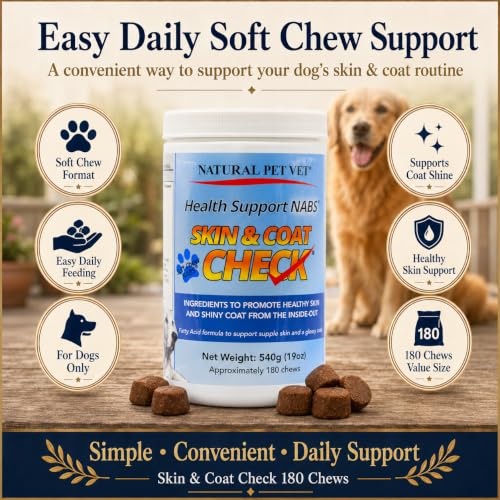 The Natural Pet Vet Skin & Coat Check Soft Chews for Dogs with Omega-3, Fish Oil, Biotin, EPA & DHA, 180 Count - Image 5