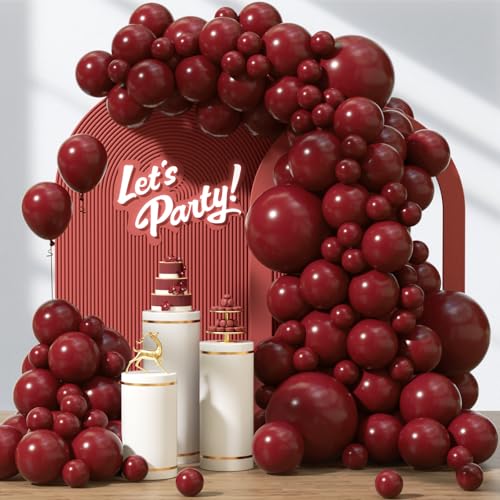 Awenztech 122pcs Burgundy Balloons 18 12 10 5 inch Maroon Balloons Different Sizes Burgundy Balloon Arch Kit for Birthday Graduation Wedding Baby Shower Party Decorations