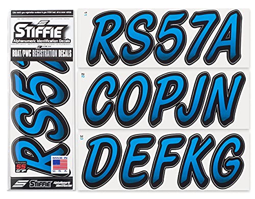 Image of STIFFIE Whipline Blueberry /Black 3 inch Super Sticky Boat & PWC Registration Decals • Numbers Letters Stickers