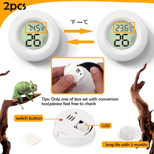 Image of 2 PCS White Reptile Thermometer and Humidity Gauge for Bearded Dragon Tank Accessories, Reptile Tank Accessories for Jumping Spider, Leopard Gecko, Hermit Crab, Gecko, Ball Python, Lizard