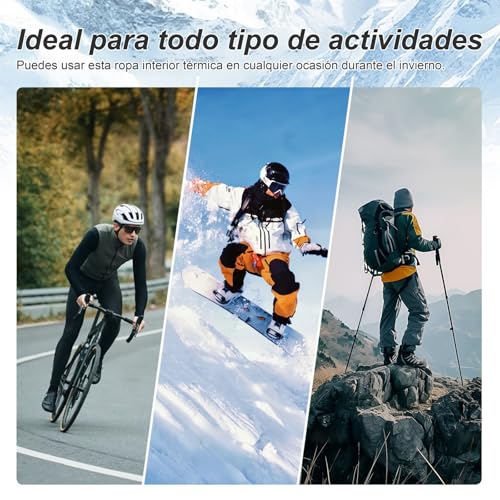 Channo Ropa Interior Térmica para Hombre: Camiseta de Manga Larga Elástica y Transpirable Climas Fríos Negro L