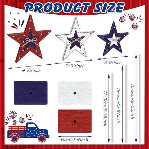 Image of 3 Pcs 4th of July Star Table Centerpieces Patriotic Tabletop Decorations for Tiered Tray Decor Patriotic Decorations Independence Day Desktop Ornament Blocks Freestanding(Classic Style)