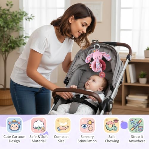 Image of SNOWIE SOFT Stroller Pendant Cradle Hanging Toys for Babies 0-6 Months, Soft Plush Caterpillar Crib Toys Pink Interactive Cartoon Stuffed Crib Ornament Early Educational Activity Babies Sensory Toy
