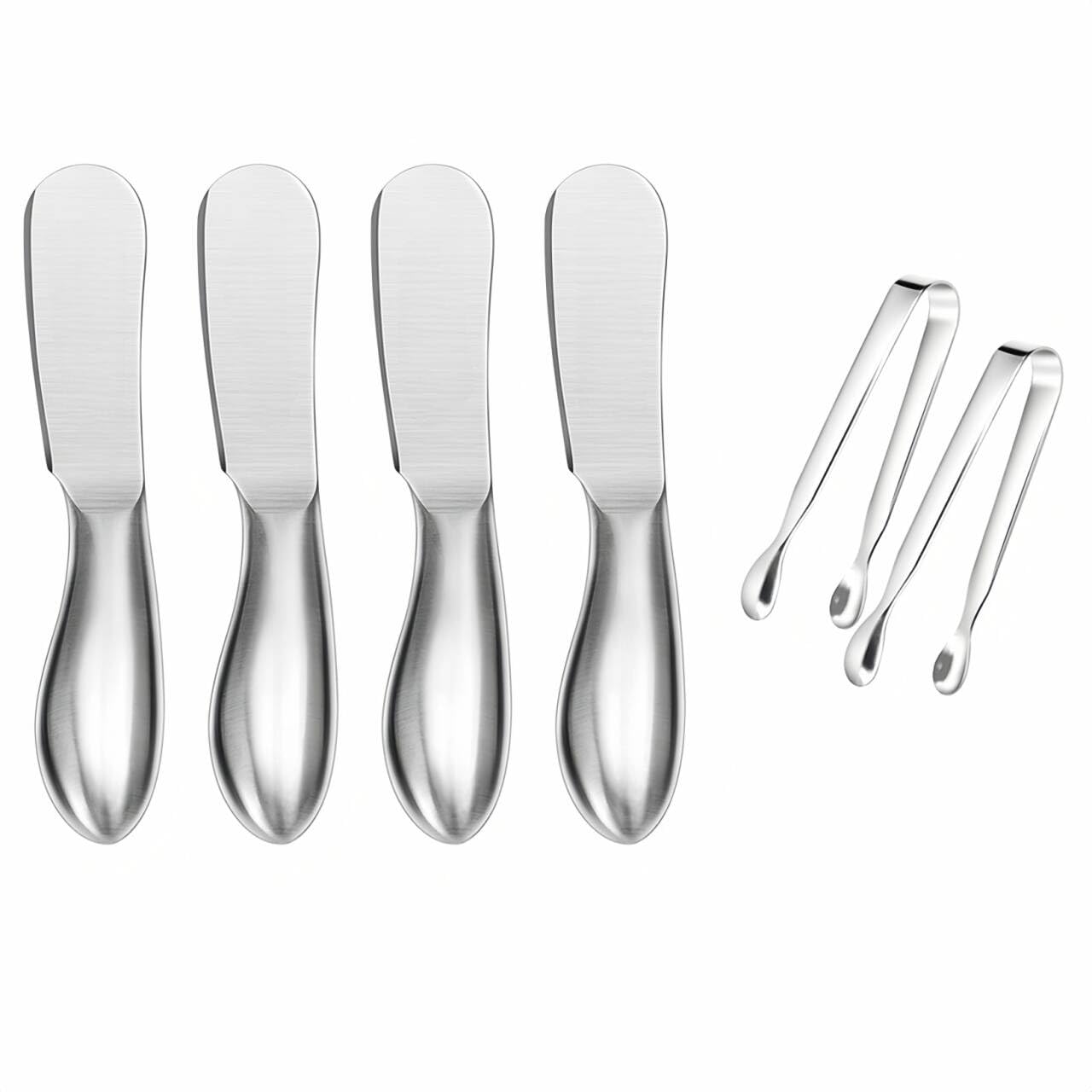 sweetfamily Spreader Knife Set,6-Piece Cheese and Butter Spreader Knives,Mini Serving Tongs,Stainless Steel Multipurpose Butter Knives