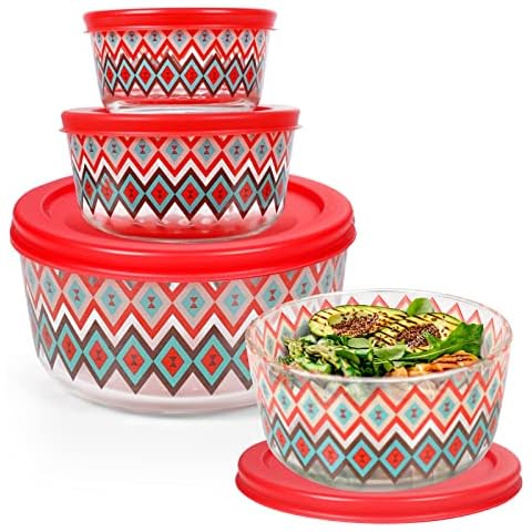 Myiosus Glass Food Storage Containers with Lids, Set of 4 Stackable Glass Round Containers, Meal Prep Lunch Box for Food Storage, Freezer and Dishwasher Safe Cover