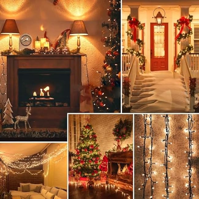 Connectable 300LED 99Ft 13Modes String Lights Indoor Outdoor | Extendable Green Wire Warm White Christmas Tree Lights with Timer | Twinkle Fairy Light Plug in for Xmas Tree Garden Decor(Warm White)