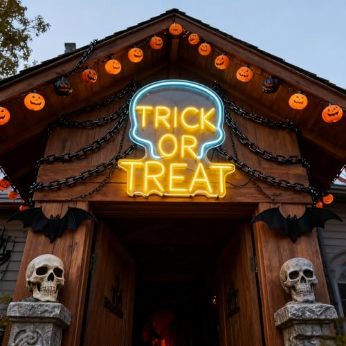 Image of Custom Skull Led Neon Sign, Personalized Halloween Skull Neon Signs for Wall Decor, Window, Room, Home, Party, Indoor, Business