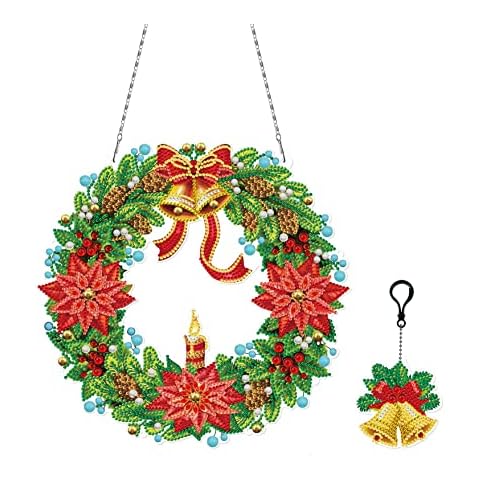 ycyingcheng Christmas Diamond Painting DIY Hanging Christmas Flower Wreath Kit, Handmade DIY Diamond Painting PVC Hanging Decor, Home Wall Pendant Wreaths & Garlands Cover