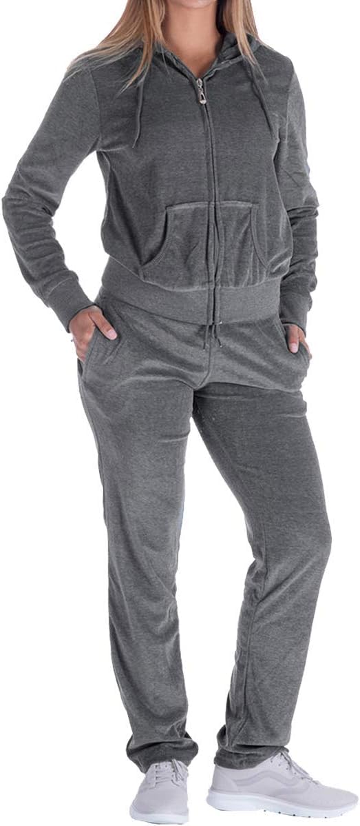LeeHanTon Womens Jogging Suits Sets Running Velour Outfit Zipper Warm Up 2 Pieces Hoodie and Pant Tracksuit