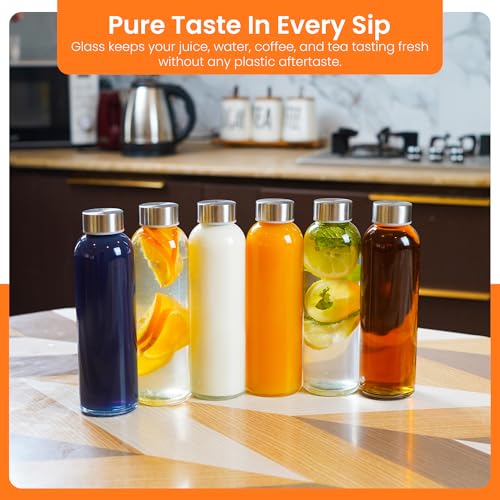 Epica Clear Glass Bottles with Lids, 18oz Resuable Glass Water Bottles for Juicing with Stainless Steel Cap to store Milk, Smoothie, etc., 100% Leak Proof, Durable and Dishwasher Safe (Set of 6) - Image 5