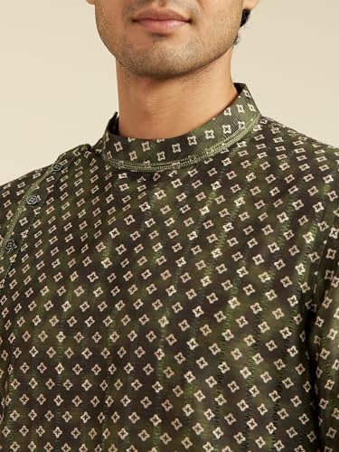 Image of DIWAS by MANYAVAR Men's Art Silk Bandhani Prints Angrakha Style Kurta (1pc)