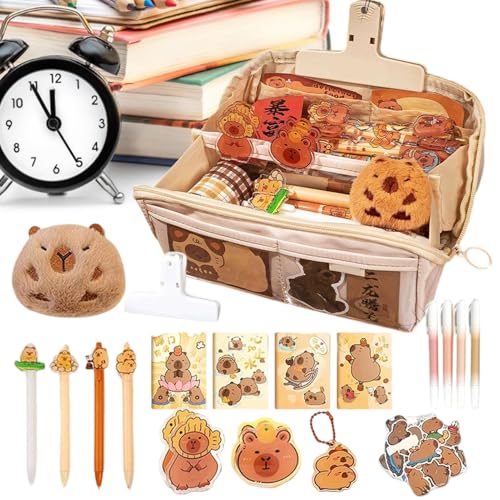 Lindo estuche para lápices | 9 capas de gran capacidad Capybara Estuche - Organizador de lápices para mujeres, niñas, adolescentes, niños, estudiantes, guardería, intermedio