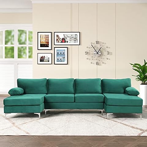 Casa Andrea Milano Modern Large Velvet Fabric U-Shape Sectional Sofa, Double Extra Wide Chaise Lounge Couch Cover