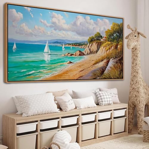 Impression murale côtière TONGYINLI tableau paysage de voiliers bleus 20x40cm
