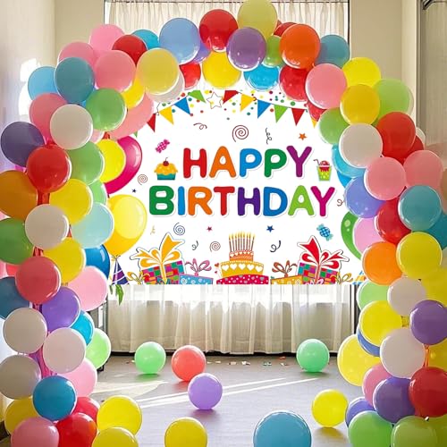 Image of Happy Birthday Backdrop Banner, Colorful Birthdays Banner Backdrop Happy Birthday Party Decorations Yard Sign Background for Kids Birthdays Party Indoor Outdoor Decorations (6x3.6ft)