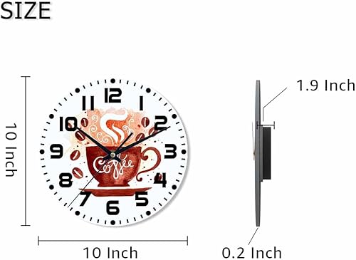 Miniatura 2 de Reloj de pared de café marrón, funciona con pilas, acuarela, taza de café, garabato, reloj de pared silencioso sin tictac de calidad de cuarzo de 10