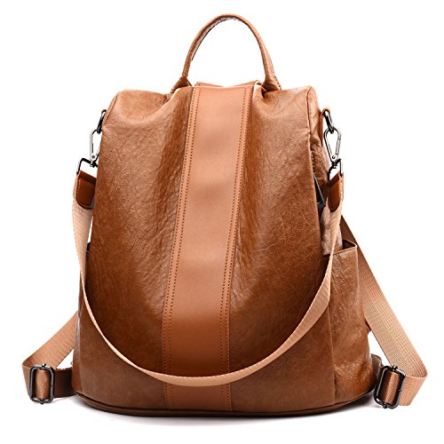 Women Backpack Purse Leather Anti Theft Waterproof Detachable Covertible Casual Travel Shoulder Bag(Tan)