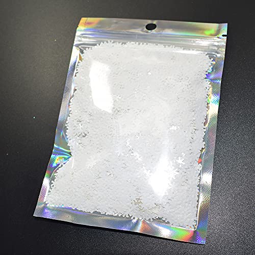 Foluvinzzis Christmas Decoration Snowflake Glitter, 30g Bagged 6mm White Snowflakes Confetti Nail Sequins for DIY Crafts, Nail Art Decoration Winter Wedding Birthday Party Holiday