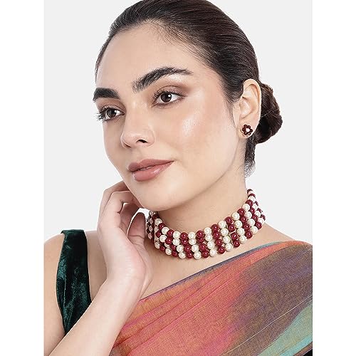 Image of Peora Traditional Maharani Haar Necklace with Earrings Bridal Jewellery Set Gift for Women