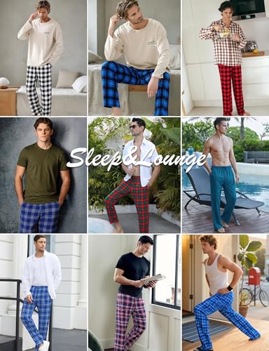 Mens 3 pack Plaid Pajama Pants Soft Lightweight Lounge Pant Sets with Pockets S-XL3